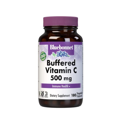 Bluebonnet Nutrition Buffered Vitamin C-500 mg Vegetable Capsules, Buffered Calcium Ascorbate, for Immune Health, Soy Free, Gluten Free, Non-GMO, Kosher, Dairy Free, Vegan, 180 Vegetable Capsules