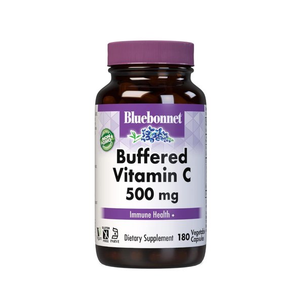 Bluebonnet Nutrition Buffered Vitamin C-500 mg Vegetable Capsules, Buffered Calcium Ascorbate, for Immune Health, Soy Free, Gluten Free, Non-GMO, Kosher, Dairy Free, Vegan, 180 Vegetable Capsules