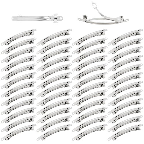 Dizila 50 Pack 8cm/3 Inch Plain Blank Silver Metal DIY Craft French Barrettes Automatic Spring Snap Hair Clips Clasps Accessories for Women Girls Teens