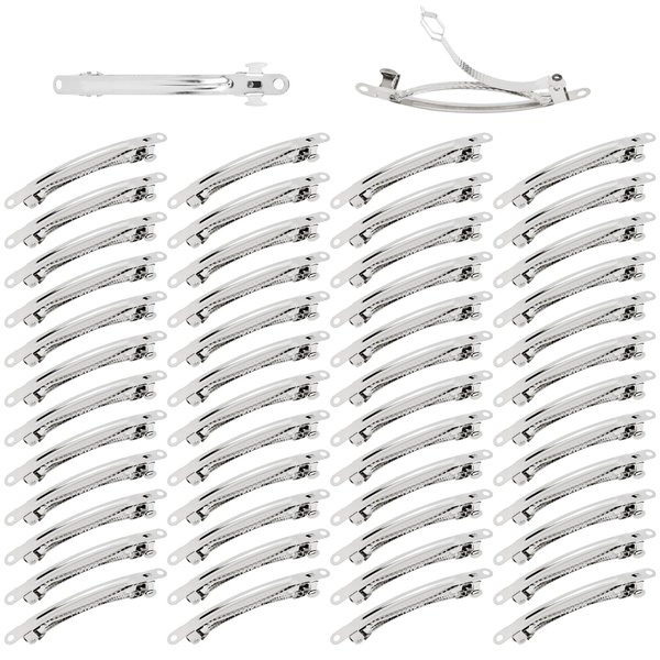 Dizila 50 Pack 8cm/3 Inch Plain Blank Silver Metal DIY Craft French Barrettes Automatic Spring Snap Hair Clips Clasps Accessories for Women Girls Teens