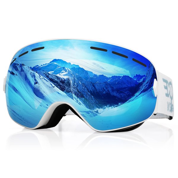 EXP VISION Snowboard Ski Goggles Men Women Youth, Anti Fog OTG Winter Snow Goggles Spherical Detachable Lens (Dream blue)