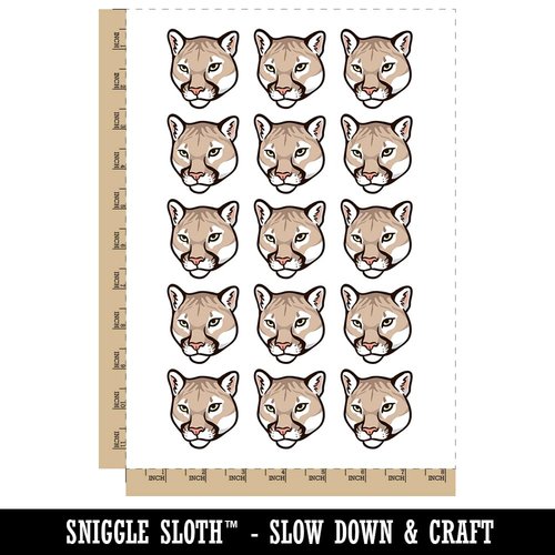 Cougar Head Mountain Lion Temporary Tattoo Water Resistant Fake Body Art Set Collection - 15 2" Tattoos (1 Sheet)