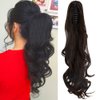 OMGREAT Clip In On Hair Extensions Medium Brown Claw Ponytail Extensions Hair Piece Curly for Women Synthetic Heat-Resisting 18 Inch
