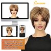 QUEENTAS Short Wigs for Women Short Hair Wigs for Women Brown Pixie Cut Wig for Women Synthetic Hair Wigs with Bangs Daily or Cosplay (Toffee Brown Mixed Golden Blonde)