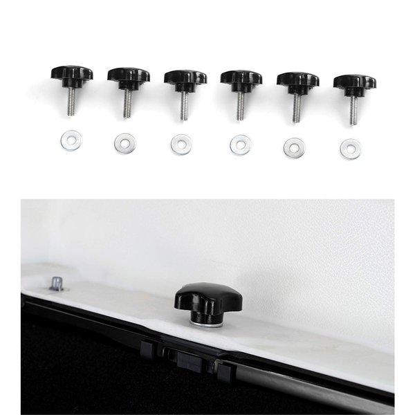 JeCar 6 Hardtop Quick Removal Bolts Thumb Screws Compatible with Jeep Wrangler 2007-2023 JK JL Sports Sahara Freedom Rubicon X 2/4 Door Accessories, Black