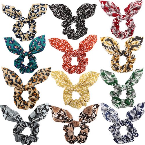 NODG 12 Pieces Hair Scrunchies for Women Rabbit Bunny Ear Hair Bands Elastic Scrunchy Bow knot Scrunchies Elastic Hair Ties Ponytail Holder for Girls Women