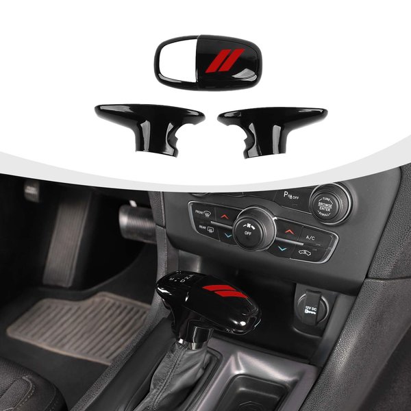 RAZPOY Gear Shift Knob Head Cover Trim Compatible with Dodge Challenger Charger 2015-2023 & Durango 2018-2023 (Black & Red)