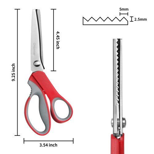 Ohtomber Pinking Shears Craft Scissors - 9" Stainless Steel Pinking Shears Scissors for Fabric Cutting, Fabric Craft Scrapbook Scissors, Decorative Zig Zag Sewing Cutter Scissors with Comfort Grips