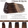 Clip in Hair Extensions Real Human Hair,12 Inch Golden Blonde Balayage Light Blonde Highlights Clip in Hair Extensions Human Hair Clip in Extensions 70G 7 Pcs Double Weft Remy Human Hair Extensions