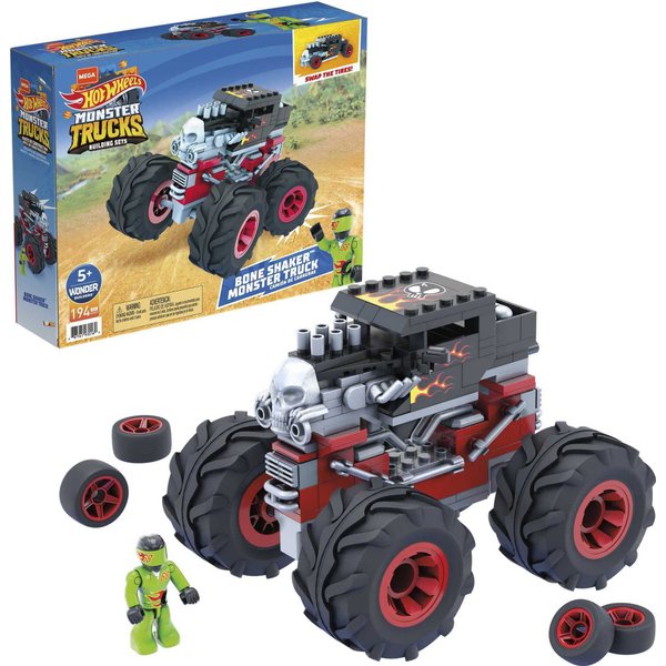 Mega Hot Wheels Bone Shaker Building Set with Micro Figure Driver, Rolling Wheels and Authentic Features, Toy Gift Set for Ages 5 and Up