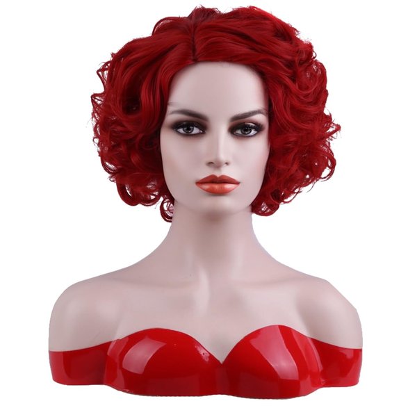 BERON Red Wigs Short Red Curly Wigs for Women Big Wavy 80s Flip Wigs Cosplay Costume Party Halloween Synthetic Red Hair Natural Mommy Wigs with Wig Cap