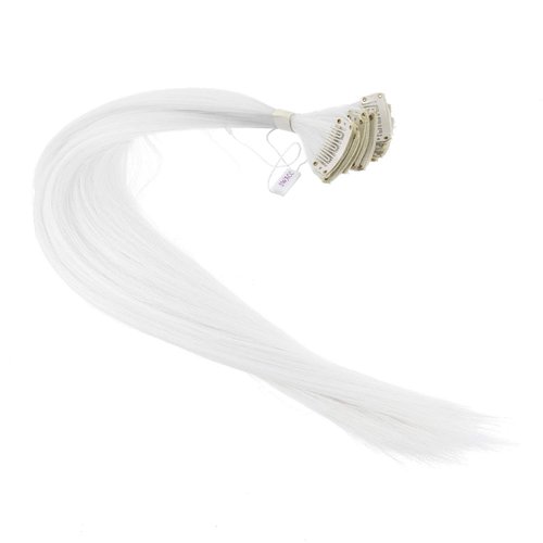 SWACC 12 Pcs Straight One Color Party Highlights Clip on in Hair Extensions Colored Hair Streak Synthetic Hairpieces (White)