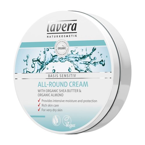 lavera® basis-sensitiv All-Round Cream: Moisturizing Body Cream with Shea Butter & Almond Oil to protect dry Skin & for a soft and supple feeling – 5 Oz. Single