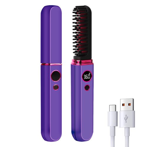Portable Cordless Hair Straightening Brush，Negative Ion Heated Hair Brush，Anti-Scald Heated Beard Brush，Ceramic Heat Comb，Auto Off