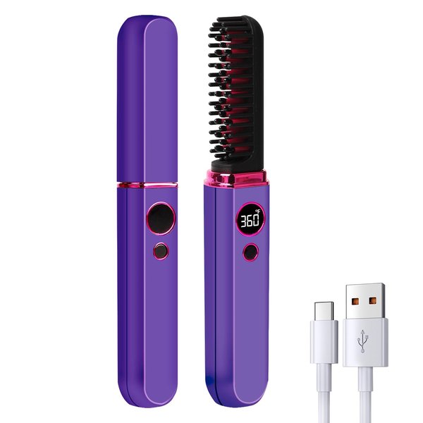 Portable Cordless Hair Straightening Brush，Negative Ion Heated Hair Brush，Anti-Scald Heated Beard Brush，Ceramic Heat Comb，Auto Off