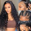 Espive 13x4 Deep Wave Lace Front Wigs Human Hair Pre Plucked 13x4 HD Lace Front Wigs Human Hair 180% Density Glueless Wigs Human Hair with Baby Hair Deep Curly Wigs Human Hair Natural Color 24 Inch