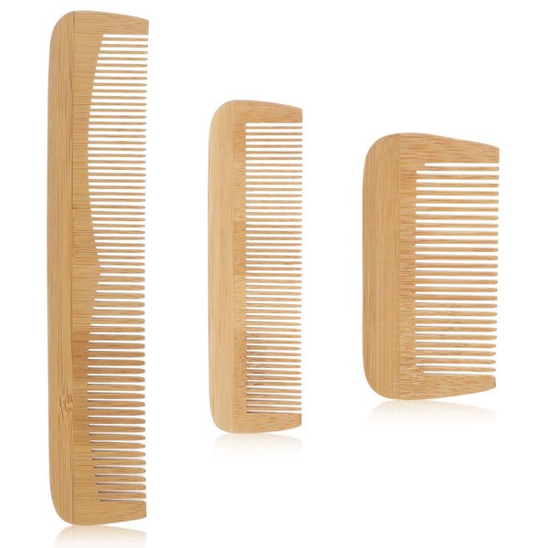 3 Pcs Wooden Comb, Fine Tooth Combs for Women, Anti-Static Wood Combs for Men, Natural Bamboo Comb, Family of Hair Comb Set for Straight Hair, Curly Hair, Beard