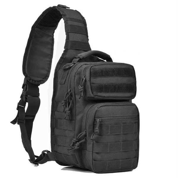 FAMI Outdoor Tactical Bag Backpack, Military Sport Bag Pack Sling Shoulder Backpack Tactical Satchel for Every Day Carry-Black with Flag Patch