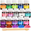 LEOBRO Holographic Chunky Glitter, 15 Colors Craft Glitter for Resin, with 5PCS Mixing Spoon, Cosmetic Glitter for Nail Body Eye Face, Resin Glitter Flakes Sequins for Tumbler Jewelry Crafts Making
