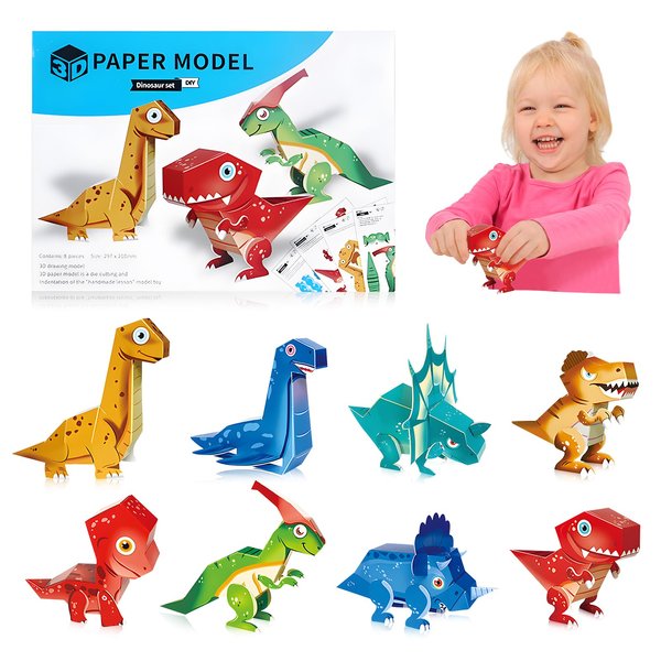 Paper Craft 3D Puzzle DIY Puzz Kits (8 PCS/Kit) Cartoon Art Craft Gift for Kids, No Need Scissors, Include Adhesive Paper, Art Supplies in Class, Cubic Art Decor Paper Model Craft Kit (Monster)