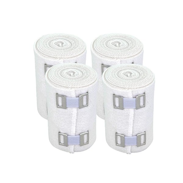 Nexskin 3" Organic Latex Free American Cotton - Comfort Elastic Bandage with Clip Fasteners - White, 4 Pack