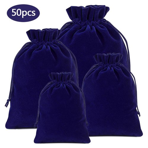 Lucky Monet 25/50/100PCS Velvet Drawstring Bags Jewelry Pouches for Christmas Birthday Party Wedding Favors Gift Candy Headphones Art and DIY Craft (50Pcs, Royal Blue, 2.8” x 3.5”)