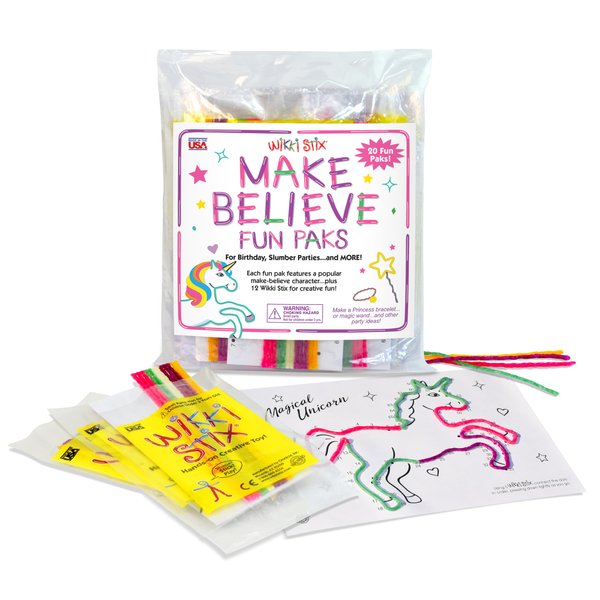 Wikki Stix Make Believe Party Favors with Unicorns & Mermaids. 20 Packs total with activity sheet and additional jewelry making instructions. For Birthday parties, sleepovers, pinatas, & goodie bags!