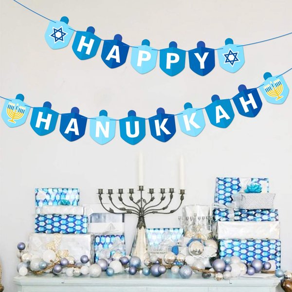 Hanukkah Decorations Party Banner Holiday Party Dreidel Garland Chanukah Festival Day Supplies Blue Illumination Party Family Gathering Decorations