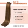 UGOTRAYS 18 Inch Chestnut Brown Clip-In Human Hair Extensions