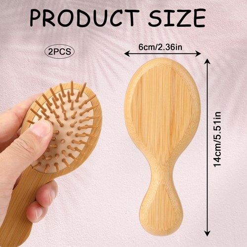 Wooden Hair Brush, 2 Pcs Natural Bamboo Hair Brush for Hair Growth Portable Travel Detangling Hair Brush Scalp Massager Brush for Women Men All Hair Types Thick Thin Curly Straight Wet Dry Hair