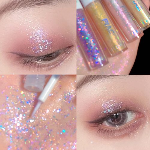 KWOLYKIM 4 Pack Liquid Glitter Eyeshadow, Long Lasting, Quick Drying, Easy to Apply, Loose Bling Glitter Diamond Pigmented Glue for Eye Crystals Makeup (Sparkling Sequins)
