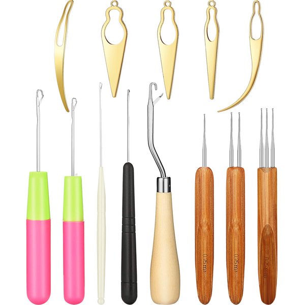 13 Pieces Dreadlocks Tool Set Includes 5 Pieces Latch Hook Crochet Needles, 3 Pieces Dreadlocks Crochet Hook and 5 Pieces Locking Hair Extensions Tool for Locs, Sisterlocks, Easyloc Hair