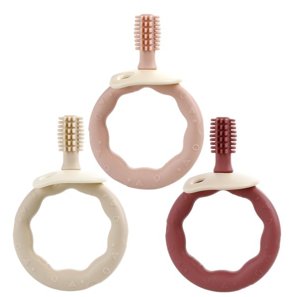Baby Teething Toys for 0-12 Months,3PCS Silicone Teether Baby Toy BPA Free Ring Baby Chew Toys Infant Oral Care with Easy Grip Handles for Sore Gums (Pink)