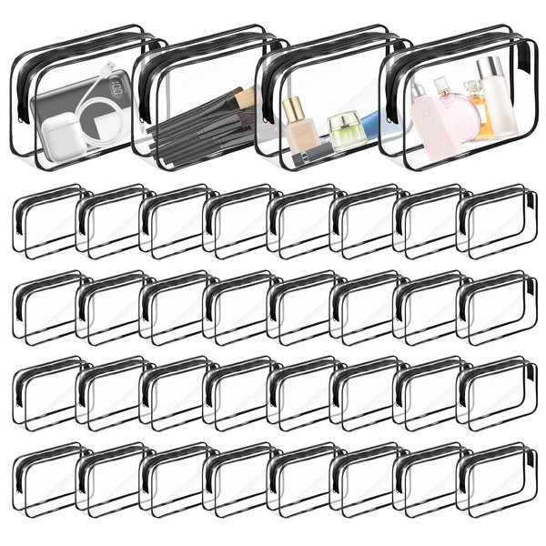Merkaunis 36PCS Clear Makeup Bags Bulk Clear Cosmetics Bag Plastic Travel Bags Clear Plastic Toiletry Bags With Zipper Waterproof Portable Clear Bags for Travel Women Men Bathroom Organizing,Black