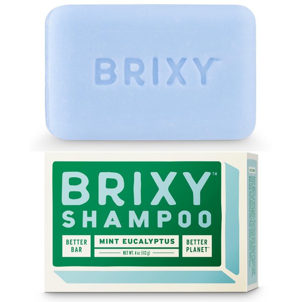 BRIXY Balance Shampoo Bar For Oily Hair, Argan Oil & Provitamin B, Gently Removes Oil, Styling Product, & Hard Water Build-up, pH Balanced, Color Safe, Vegan, Plastic Free - Mint Eucalyptus