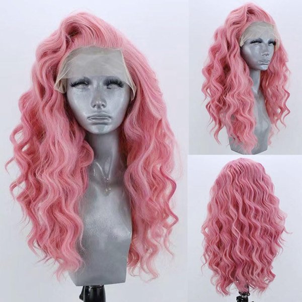 RDY Pink Wavy Synthetic Lace Front Wigs for Women Girls Long Loose Wave Wig with Middle Part Heat Fiber Hair Soft Swiss Lace Daily Wear Cosplay Beauty Looking Wig 150% Density (24inches, Pink)