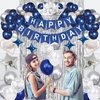 Navy Blue Happy Birthday Party Decorations Set for Men Boys Women Girls, Banner, Crown Balloon, Fringe Curtains, Cake Topper，tablecloth for 16th 18th 21st 25th 30th 40th 50th Party Supplies