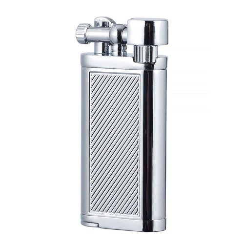Angled Soft Flame Antique Style Lift Arm Butane Refillable Lighter with Tamper & Pick (Chrome)