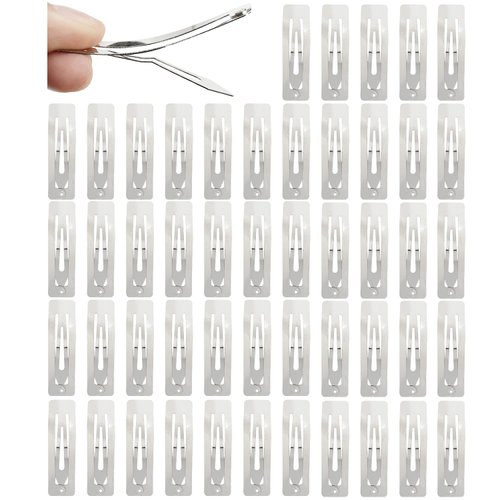 Cinaci 50 Pack Bulk 5cm / 2 Inches Rectangle Square Silver Metal Hair Clips Barrettes Hairpins Thin Fine Bang Hair Holders DIY Craft Accessories for Women Girls Teens Kids