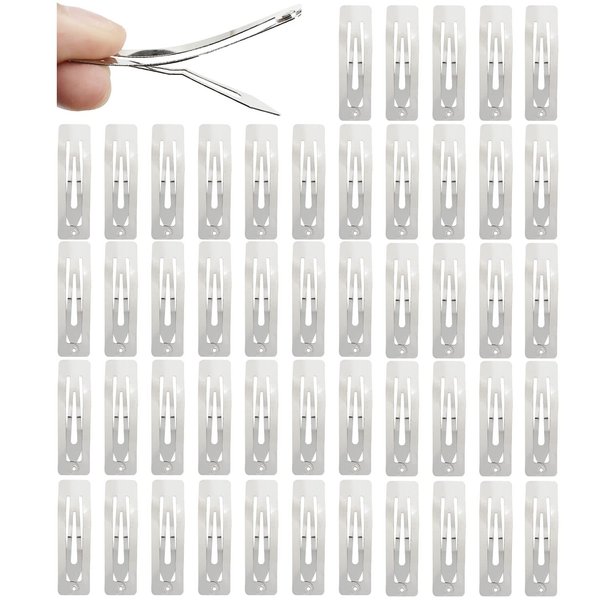 Cinaci 50 Pack Bulk 5cm / 2 Inches Rectangle Square Silver Metal Hair Clips Barrettes Hairpins Thin Fine Bang Hair Holders DIY Craft Accessories for Women Girls Teens Kids
