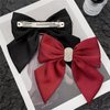 2PCS Silky Satin Rhinestone Hair Bows Hair Clip Hair Ribbon Ponytail Holder Accessories Slides Metal Clips Hair Bow for Women Girls Toddlers (Black+red Rhinestone)