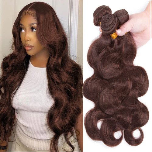 Chocolate Body Wave Bundles Color 4 Human Hair Dark Brown Body Wave Bundles 8 10 12 inch 8a Grade Double Weft Brazilian Remy Hair Extensions Wet and Wavy Bundles Silky Soft