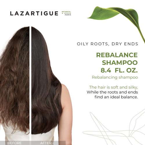 Lazartigue Rebalance Shampoo, Enriched with Rice Vinegar & Spirulina, Purifies Scalp, Hydrates Lengths & Dry Ends, Hair Fiber is Rebalanced, Soft & Shiny, Vegan, Mint, 8.4 Oz