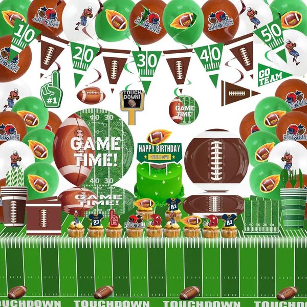 211PCS Football Party Supplies Football Theme Birthday Party Decorations Includes Football Plates and Napkins Football Tableware Set for Football Game Day Supplies, Serve for 20
