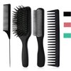 4Pcs Hair Brush Set, Included Paddle Brush Detangling Brush Hair Comb and Tail Comb, for Long Short Thick Thin Curly Hair Blowdrying Straightening Smoothing Massaging for Women, Men - Black