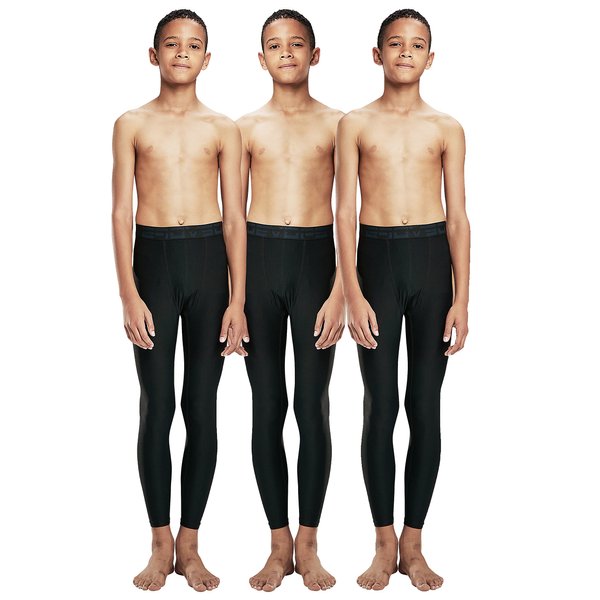 DEVOPS Boys UPF 50+ Compression Tights Sport Leggings Baselayer Pants (Small, Black/Black/Black)
