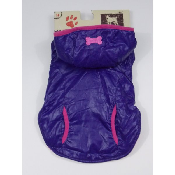 Purple And Pink Dog Coat w/ Pink Bone Stitched Into Hood - Size M (14-15")