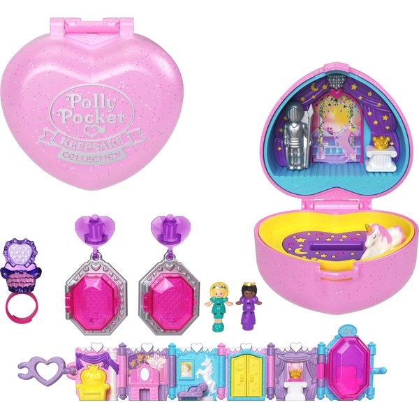 Polly Pocket Collector Compact with 2 Dolls, Keepsake Collection Royal Ball Jewelry Accessories Set, Collectible Toy with Unicorn Castle Theme