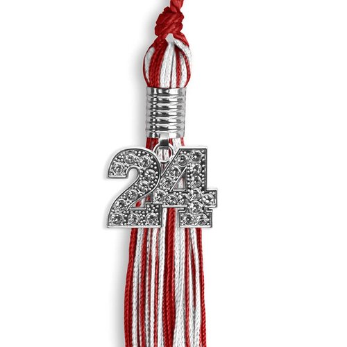 Endea Graduation Mixed Double Color Tassel with Silver Bling Charm (Red/White, 2024)