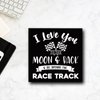 I Love You To The Moon And Back And All Around The Race Track Desk Decor Wooden Block Sign Racing Checkered Flags Decor, Wall Art Sign Boys Room Shelf Table Decor(6×6 Inch)